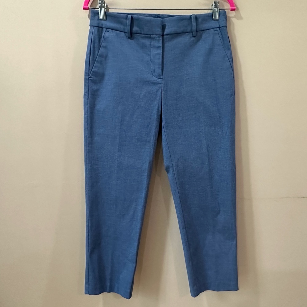 LOFT Ankle Pants The Riviera Slim Texture Blue Mid Rise Women 4 Petite 608468 - Picture 2 of 8